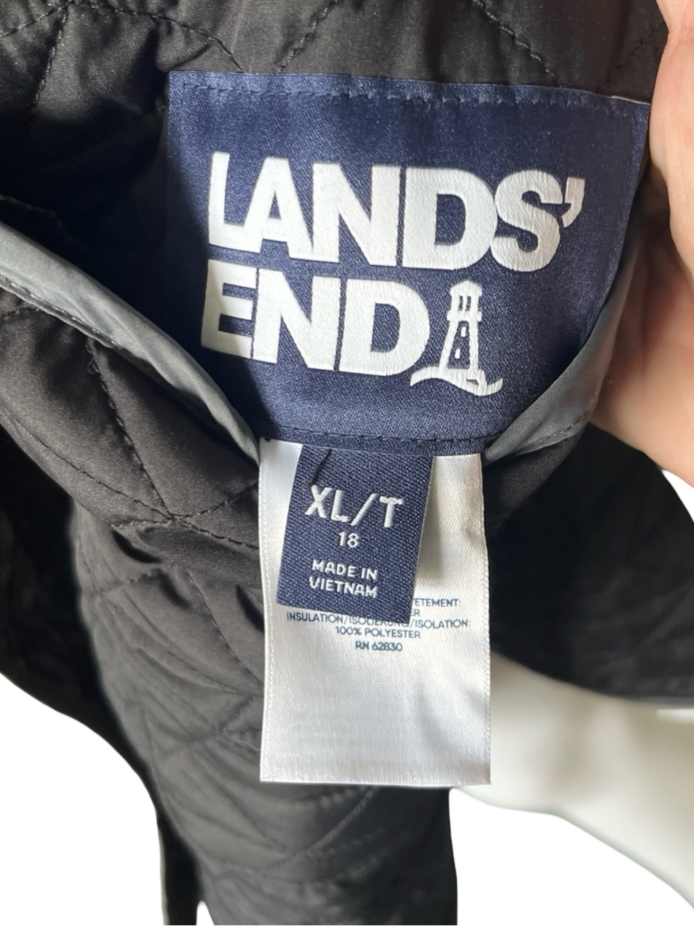 Lands End Reversible Quilted Barn Jacket Black Gray Paisley Womens Size XLT - Picture 5 of 12